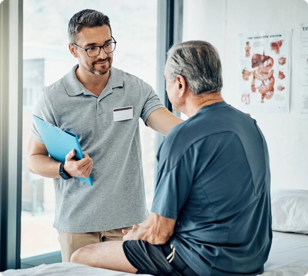 A therapist talking with a client during a session