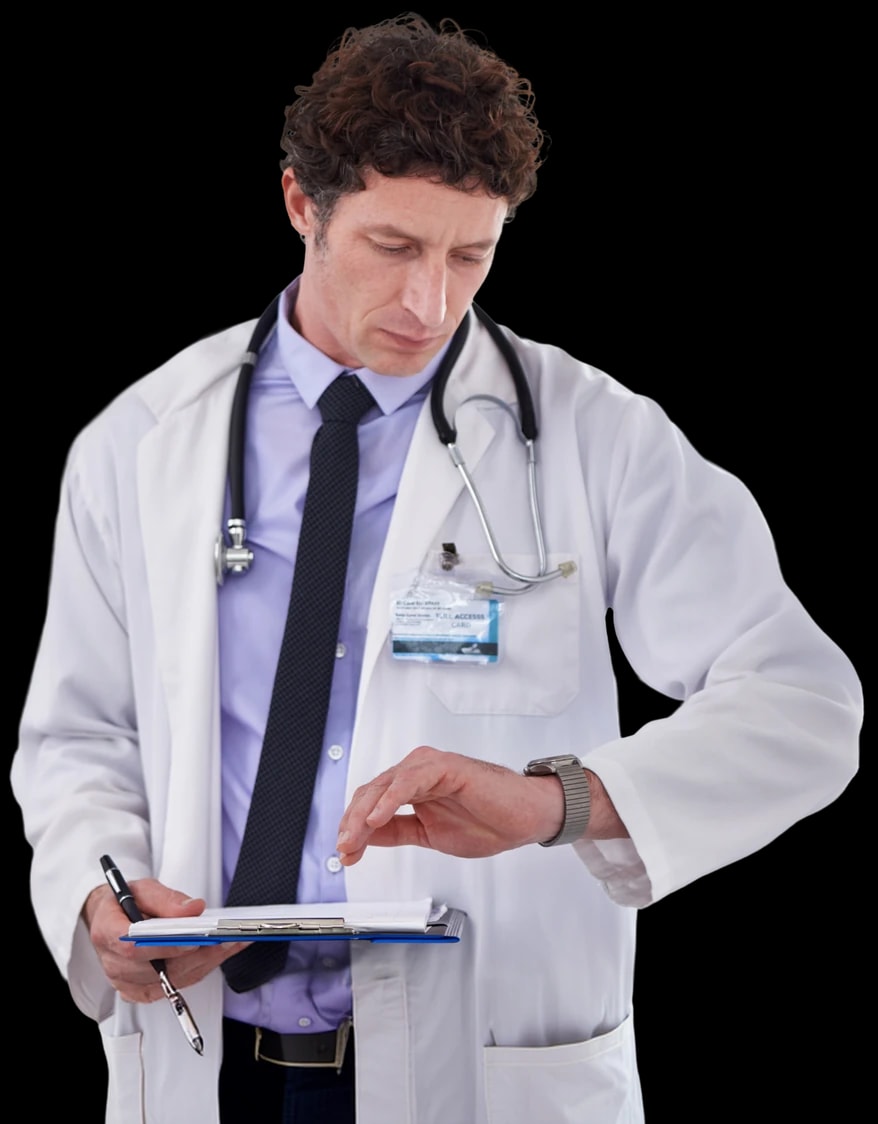 A behavioral health clinician checking authorization timelines against a clipboard