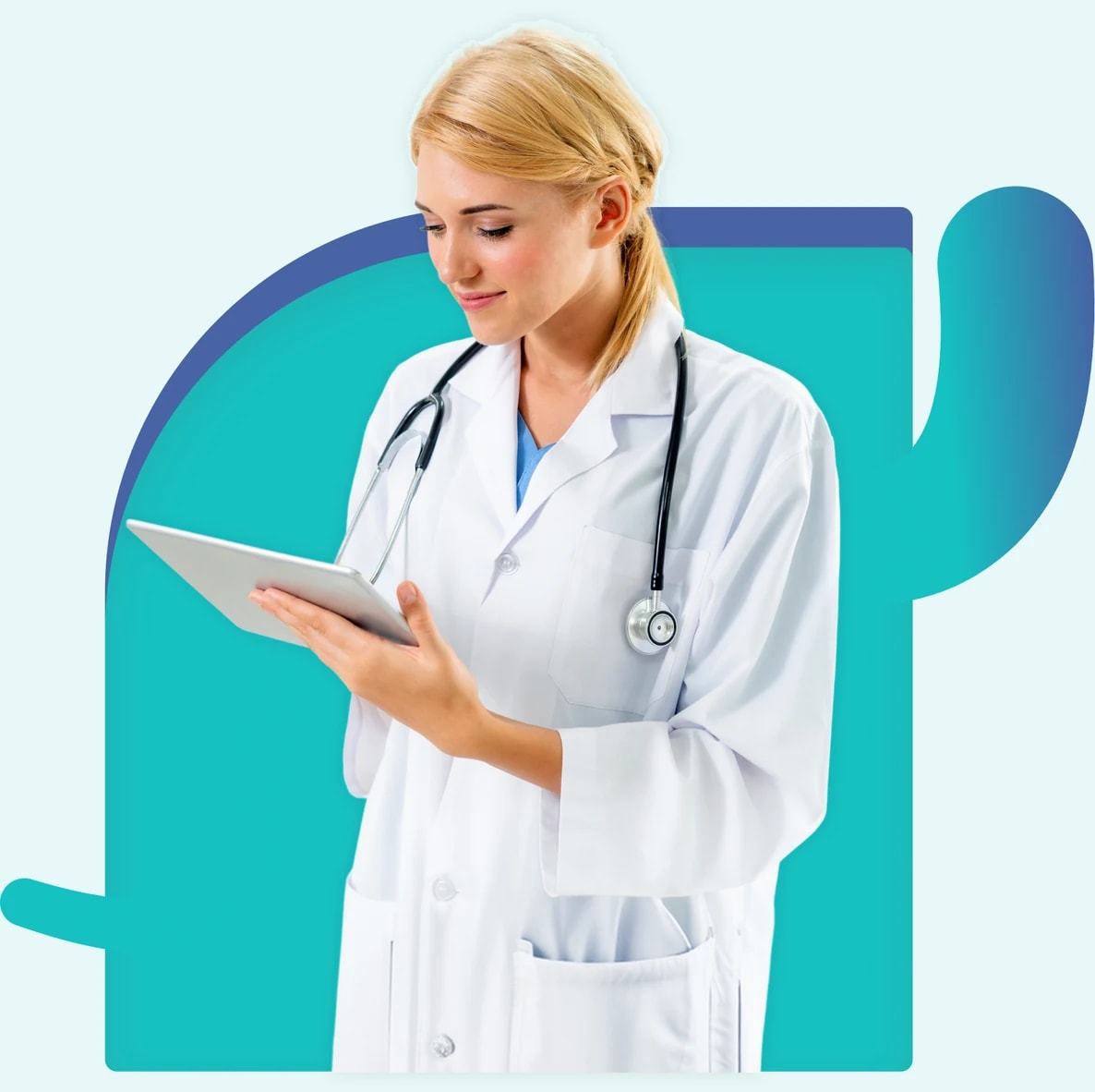 A clinician reviewing patient records on a tablet